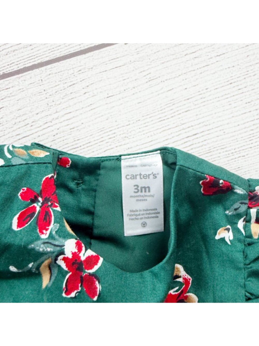 Carter’s Baby Girl Floral Green Dress Ruffles Bloomers 0-3 Months - Picture 4 of 5